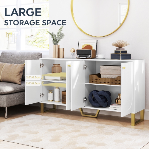 HOMCOM Sideboard Buffet Cabinet with 4 Doors, Modern Kitchen Storage Cabinet with Adjustable Shelves and Gold Legs, TV Stand for 65 Inch TV, White