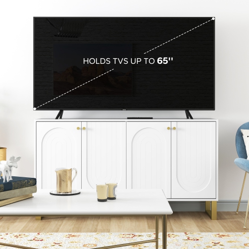 HOMCOM Sideboard Buffet Cabinet with 4 Doors, Modern Kitchen Storage Cabinet with Adjustable Shelves and Gold Legs, TV Stand for 65 Inch TV, White