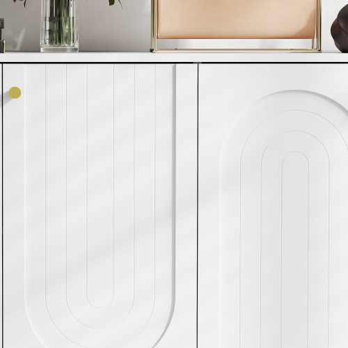 HOMCOM Sideboard Buffet Cabinet with 4 Doors, Modern Kitchen Storage Cabinet with Adjustable Shelves and Gold Legs, TV Stand for 65 Inch TV, White