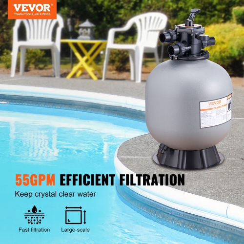 VEVOR 22-inch Sand Filter,Up to 55 GPM Flow Rate, Above Inground Swimming Pool Sand Filter System with 7-Way Multi-Port Valve, Filter, Backwash,