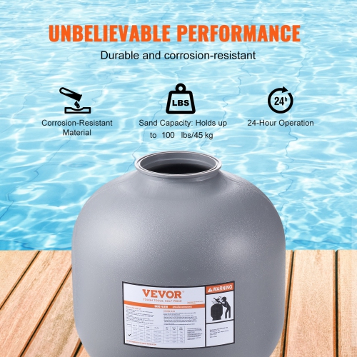 VEVOR 22-inch Sand Filter,Up to 55 GPM Flow Rate, Above Inground Swimming Pool Sand Filter System with 7-Way Multi-Port Valve, Filter, Backwash,