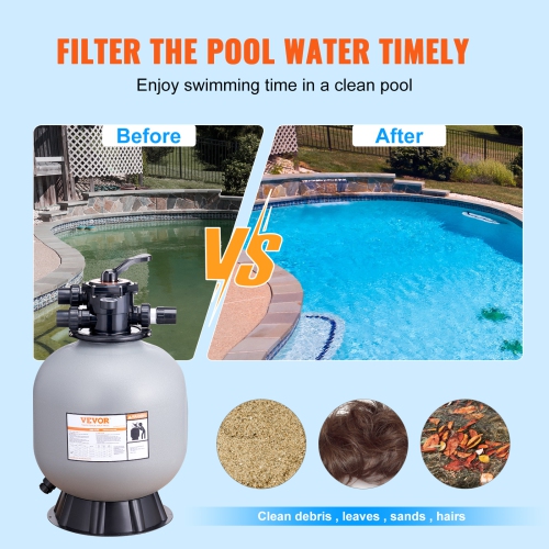 VEVOR 22-inch Sand Filter,Up to 55 GPM Flow Rate, Above Inground Swimming Pool Sand Filter System with 7-Way Multi-Port Valve, Filter, Backwash,