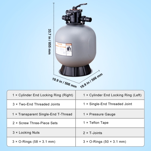 VEVOR 22-inch Sand Filter,Up to 55 GPM Flow Rate, Above Inground Swimming Pool Sand Filter System with 7-Way Multi-Port Valve, Filter, Backwash,