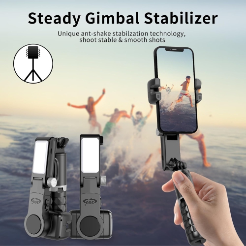 Stabilisateur à cardan, perche à égoportrait pour iPhone avec lampe et télécommande, trépied pour téléphone - Trépied pour perche à égoportrait de