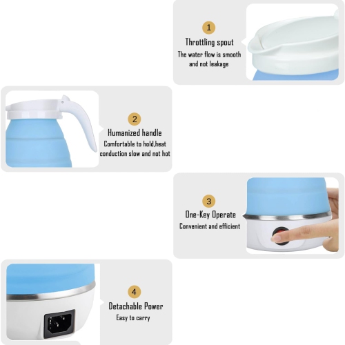 Bouilloire électrique de voyage Petite bouilloire portative pliable, Chauffe-eau pliante en silicone Théière pour le camping
