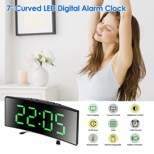 Alarm Clock with Green Digits, Digital Alarm Clocks for Bedrooms with USB Charging Port, Adjustable Volume, Dimmable, Snooze, 12/24H Extra Loud Alarm