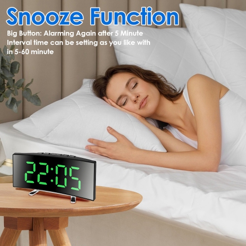 Alarm Clock with Green Digits, Digital Alarm Clocks for Bedrooms with USB Charging Port, Adjustable Volume, Dimmable, Snooze, 12/24H Extra Loud Alarm