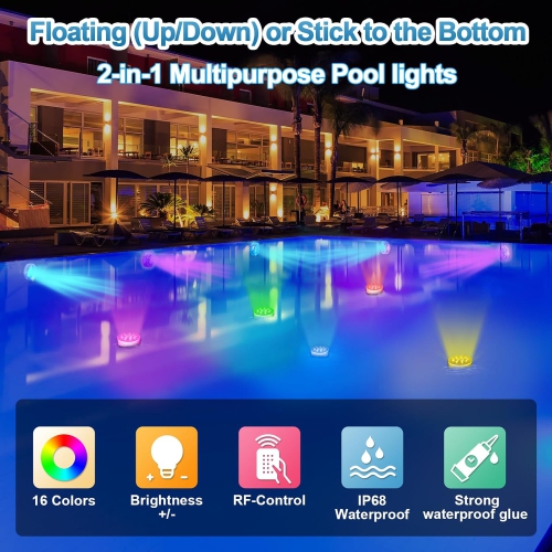 Pool Lights,Floating Submersible LED Lights with Remote,Waterproof Hot Tub Lights Underwater Above Ground Inground 16 Colors Dynamic Decorate