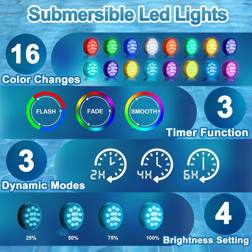 Pool Lights,Floating Submersible LED Lights with Remote,Waterproof Hot Tub Lights Underwater Above Ground Inground 16 Colors Dynamic Decorate