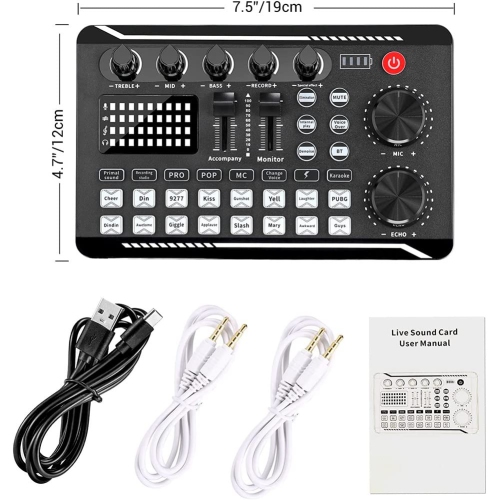 F998 Live Sound Card Audio Mixer Podcast, Voice Changer for Board for Microphone Karaoke