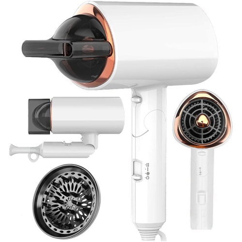 Hair dryer, strong air volume, fast drying, 57°C constant temperature, 3 levels of adjustment - white