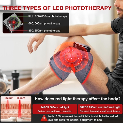 Red Light Therapy and Heating Knee Brace with Wireless Charging Controller. Red light therapy heating device for knee/elbow/shoulder pain relief.