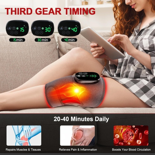 Red Light Therapy and Heating Knee Brace with Wireless Charging Controller. Red light therapy heating device for knee/elbow/shoulder pain relief.