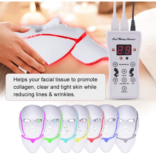 7-color LED light beauty instrument, photon face and neck mask, home beauty device for whitening and photorejuvenation