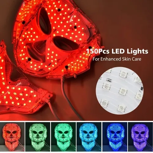 7-color LED light beauty instrument photon face and neck mask home whitening and tender skin beauty instrument - gold