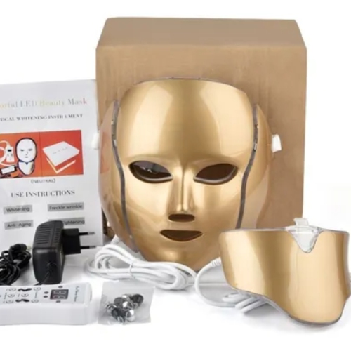 7-color LED light beauty instrument photon face and neck mask home whitening and tender skin beauty instrument - gold