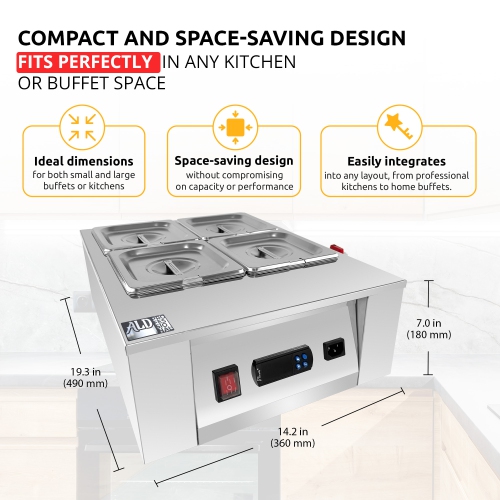 AP-332W Chocolate Melter | DIGITAL Electric Chocolate Warmer | Commercial Stainless Steel Fondue Pot | 5 Pots 21 lb | 110V