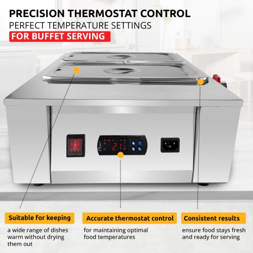 AP-330W Digital Food Warmer | Electric Buffet Station | Commercial Stainless Steel Steam Table | 4 Pots 22 lb | 110V