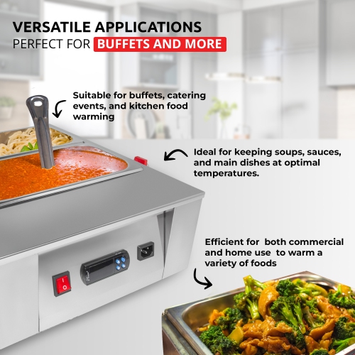 AP-330W Digital Food Warmer | Electric Buffet Station | Commercial Stainless Steel Steam Table | 4 Pots 22 lb | 110V