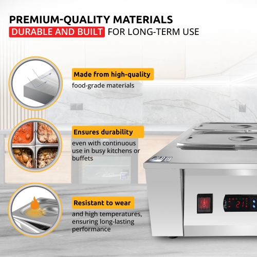 AP-330W Digital Food Warmer | Electric Buffet Station | Commercial Stainless Steel Steam Table | 4 Pots 22 lb | 110V