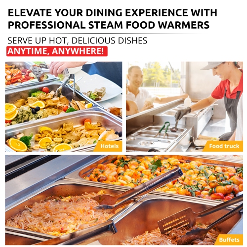 AP-330W Digital Food Warmer | Electric Buffet Station | Commercial Stainless Steel Steam Table | 4 Pots 22 lb | 110V