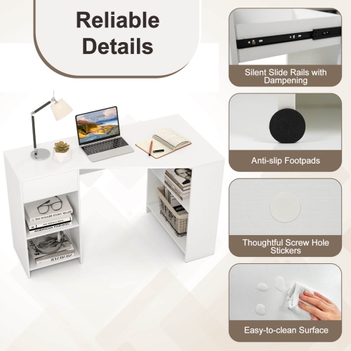 Bureau d'ordinateur en L avec tiroir et tablettes de rangement de Costway pour poste de travail à domicile