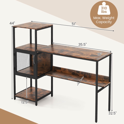 Costway Computer Desk with Bookshelf Large Wide Desktop Storage Shelves Metal Frame