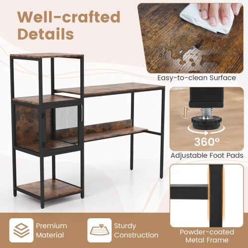 Costway Computer Desk with Bookshelf Large Wide Desktop Storage Shelves Metal Frame