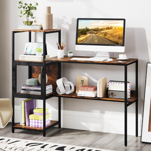 Costway Computer Desk with Bookshelf Large Wide Desktop Storage Shelves Metal Frame