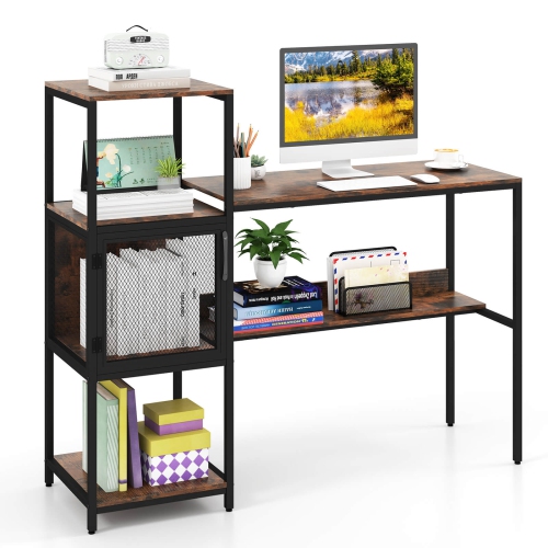 Costway Computer Desk with Bookshelf Large Wide Desktop Storage Shelves Metal Frame