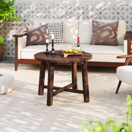 Costway 1/2 PCS Outdoor Side Table with Solid Wood Structure Small Round Coffee Table for Garden