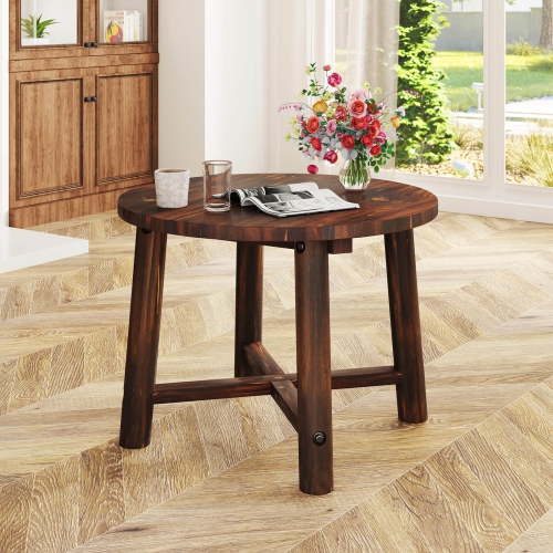 Costway 1/2 PCS Outdoor Side Table with Solid Wood Structure Small Round Coffee Table for Garden