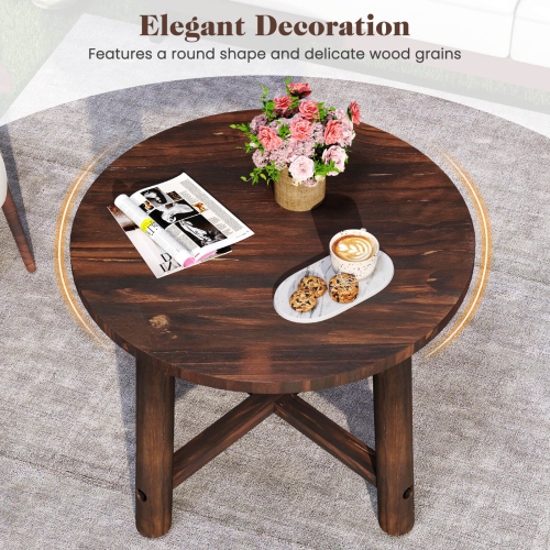 Costway 1/2 PCS Outdoor Side Table with Solid Wood Structure Small Round Coffee Table for Garden