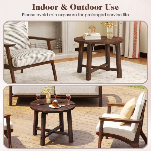 Costway 1/2 PCS Outdoor Side Table with Solid Wood Structure Small Round Coffee Table for Garden