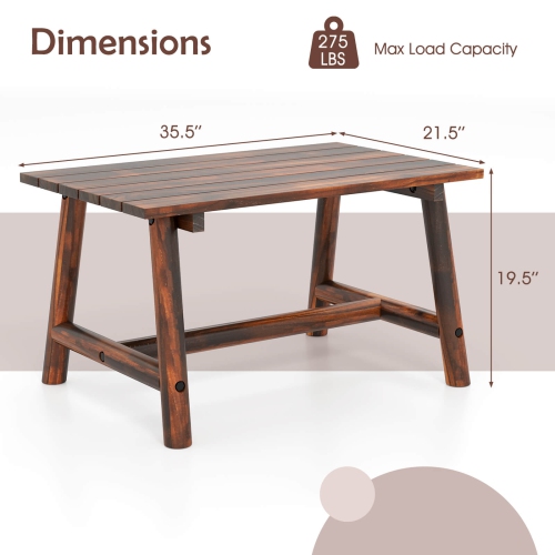 Costway Outdoor Coffee Table with Slatted Tabletop Rectangle Side Table for Garden