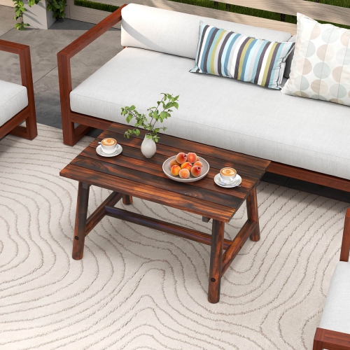 Costway Outdoor Coffee Table with Slatted Tabletop Rectangle Side Table for Garden