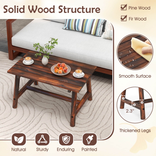 Costway Outdoor Coffee Table with Slatted Tabletop Rectangle Side Table for Garden