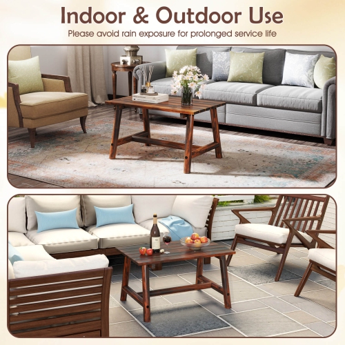 Costway Outdoor Coffee Table with Slatted Tabletop Rectangle Side Table for Garden