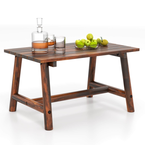 Costway Outdoor Coffee Table with Slatted Tabletop Rectangle Side Table for Garden