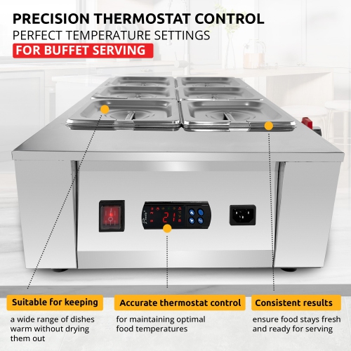 AP-333W Digital Food Warmer | Electric Buffet Station | Commercial Stainless Steel Steam Table | 8 Pots 28.6 lb | 110V