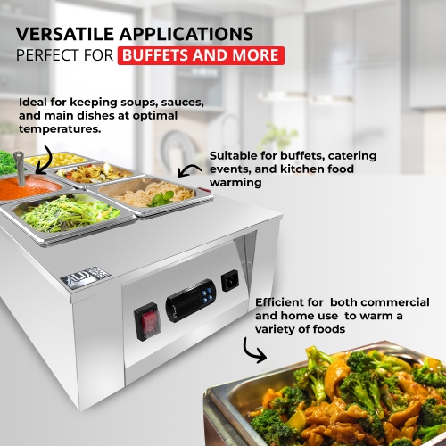 AP-333W Digital Food Warmer | Electric Buffet Station | Commercial Stainless Steel Steam Table | 8 Pots 28.6 lb | 110V