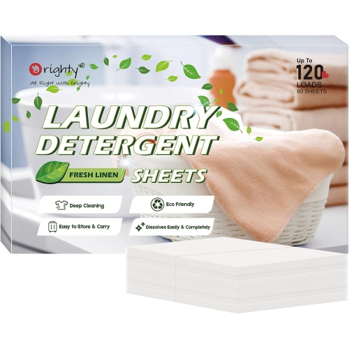 Image 1 de 5.. Draps de détergent à lessive Orighty, 60 unités, parfum de lin frais, écologique, hypoallergénique, portatif, sans pichet en plastique 120 brassées