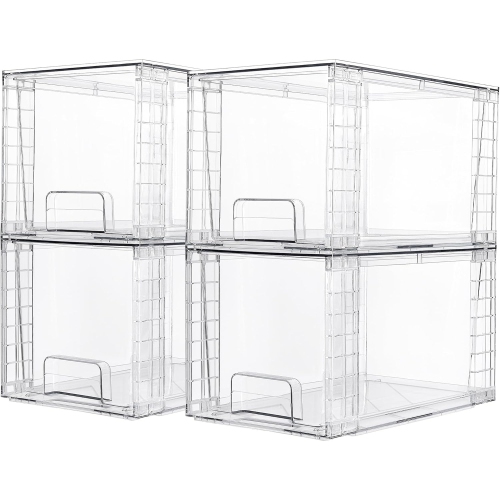 Image 1 of 5.. Vtopmart 4 Pack Large Stackable Storage Drawers, Clear Acrylic Drawer Organizers with Handles, Easy Assembly for Bathroom, Kitchen, Cabinet, Closet,