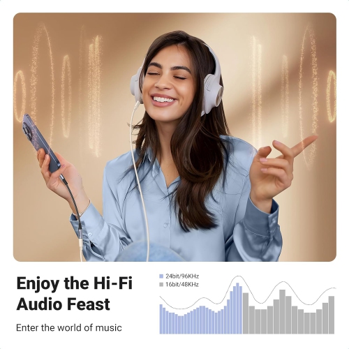 UGREEN – Adaptateur audio USB-C à 3,5 mm de type C vers prise auxiliaire pour écouteurs; Clé 24 bits/96 kHz; Câble DAC haute-fidélité;