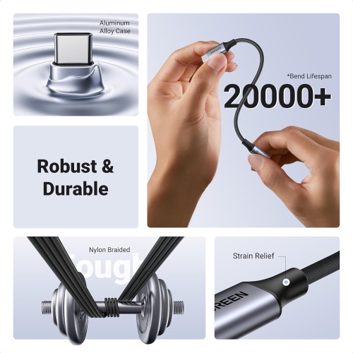 UGREEN – Adaptateur audio USB-C à 3,5 mm de type C vers prise auxiliaire pour écouteurs; Clé 24 bits/96 kHz; Câble DAC haute-fidélité;