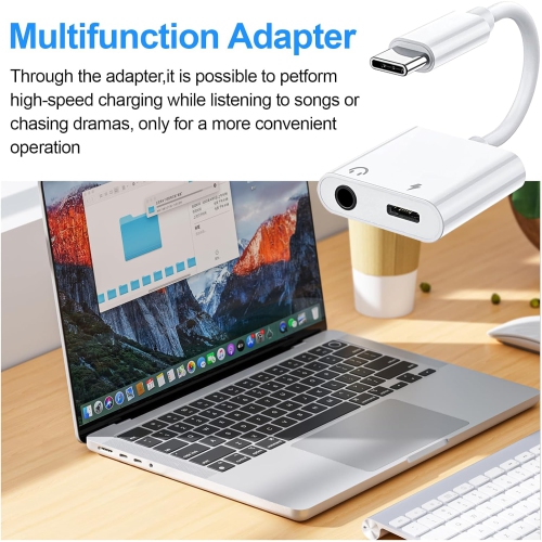 T Tersely USB C to 3.5mm Adapter Headphone, 2in1 AUX Audio Earphone PD Charging for iPhone 16 Pro/Max/Plus/15, iPad Pro Air 5