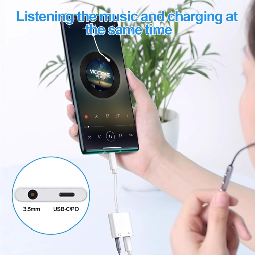 T Tersely USB C to 3.5mm Adapter Headphone, 2in1 AUX Audio Earphone PD Charging for iPhone 16 Pro/Max/Plus/15, iPad Pro Air 5