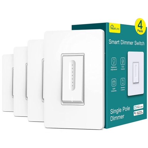 Image 1 de 9.. Gradateur intelligent TREATLIFE - Paquet de 4, interrupteur intelligent unipolaire compatible avec Alexa et Google Home, interrupteur intelligent