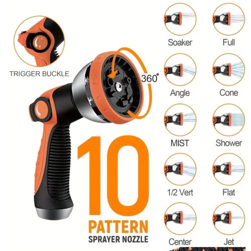 100 PI Tuyau d'arrosage extensible pour tuyau d'eau flexible rétractable avec pistolet à 10 fonctions, tuyau long rétractable léger,