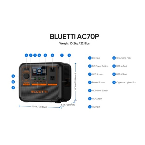 Bluetti AC70P 1000W 864Wh Portable Power Station